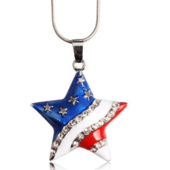 Crystal American Flag Star Necklace - Picture 1 of 4